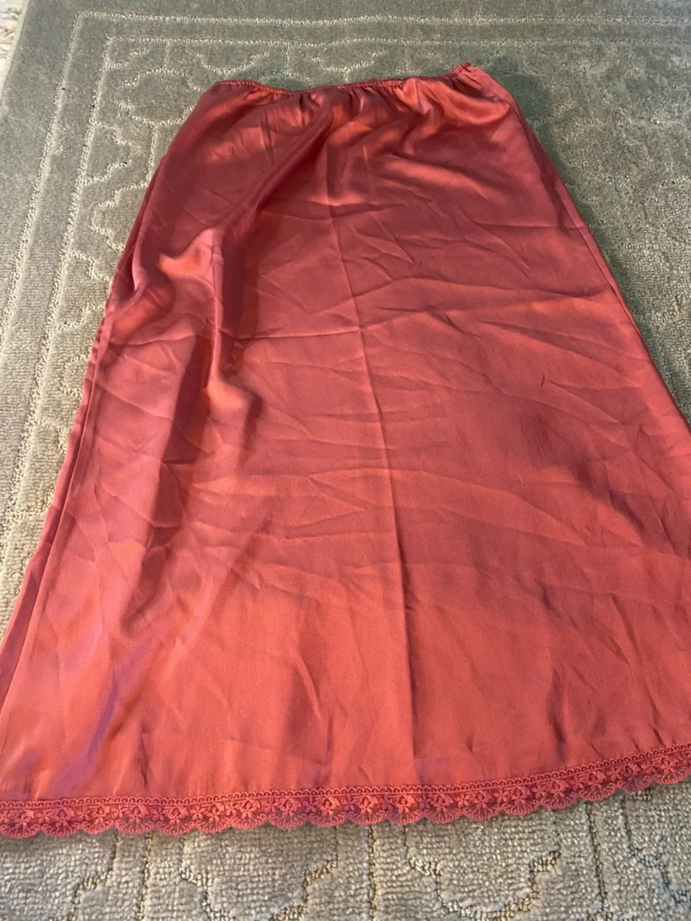 Francesca’s Mi Ami Satin Lace Trim Midi Skirt M Pink Side Slit Slip Coquette - Picture 5 of 5